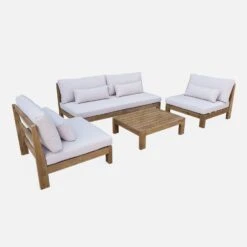 Salon De Jardin Bois Premium 5 Places Couleur : Bois / Beige -Maison Meubles AC4XXLBG 01