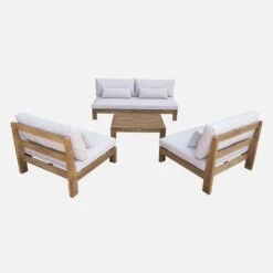 Salon De Jardin Bois Premium 5 Places Couleur : Bois / Beige -Maison Meubles AC4XXLBG 03