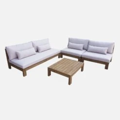 Salon De Jardin Bois Premium 5 Places Couleur : Bois / Beige -Maison Meubles AC4XXLBG 04
