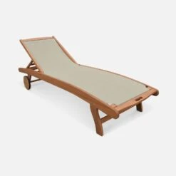 Bain De Soleil Bois Multi Positions Avec Roulettes (lot De 2) Couleur : Naturel / Gris Taupe -Maison Meubles ECLOUNGETXGYX2 04