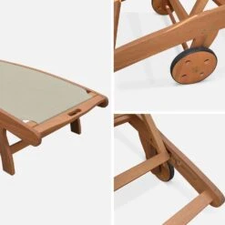 Bain De Soleil Bois Multi Positions Avec Roulettes (lot De 2) Couleur : Naturel / Gris Taupe -Maison Meubles ECLOUNGETXGYX2 05