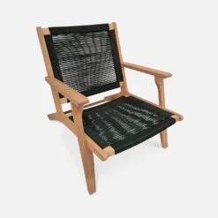 Chaise De Jardin En Bois Et Corde Avec Repose Pieds Couleur : Noir -Maison Meubles ECRLXROPEBK 03