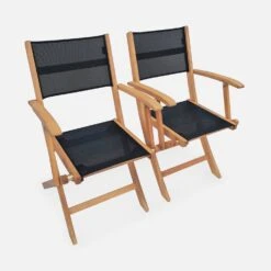 Chaise De Jardin Pliable Bois (lot De 2) Couleur : Noir -Maison Meubles ECTXARMBKX2 01