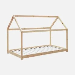 Lit Cabane Enfant 90 X 190 Cm En Pin Naturel, Sommier Inclus Couleur : Naturel -Maison Meubles IBEDHOUSENAT 01