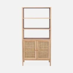 Etagère Bibliothèque Effet Bois Et Cannage, 4 Niveaux -Maison Meubles IBOBOOKSHELF 02