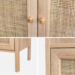 Etagère Bibliothèque Effet Bois Et Cannage, 4 Niveaux -Maison Meubles IBOBOOKSHELF 04