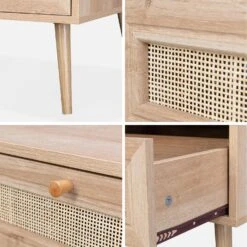Table Basse Scandinave En Cannage, 1 Tiroir Couleur : Naturel -Maison Meubles IBOCOFTABLE 05