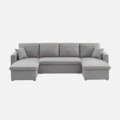 Canapé Panoramique Convertible 4 Places Tissu Couleur : Gris Clair -Maison Meubles ICPURBSOFALG 02