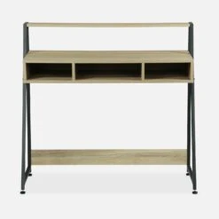 Bureau Métal Et Effet Bois 1 étagère Et 3 Casiers De Rangement -Maison Meubles ILFDESK100WD 02