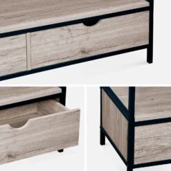 Meuble TV Industriel Métal Et Effet Bois 2 Tiroirs 120 Cm Couleur : Noir -Maison Meubles ILFTV120BN 04