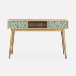 Console Effet Bois Naturel 2 Tiroirs Couleur : Vert D'eau -Maison Meubles IMKDESK120GW 03