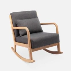 Rocking Chair Scandinave Bois Et Tissu Couleur : Gris Foncé -Maison Meubles IRACSCADKGY 01