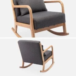 Rocking Chair Scandinave Bois Et Tissu Couleur : Gris Foncé -Maison Meubles IRACSCADKGY 03