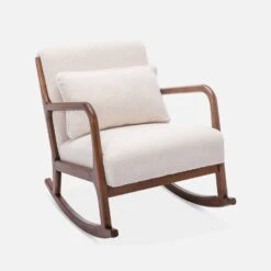 Rocking Chair Scandinave En Bois Et Tissu Bouclette -Maison Meubles IRACSCALWLBOUCL 01