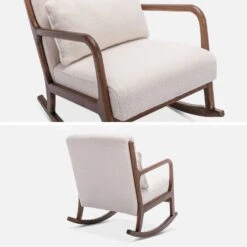 Rocking Chair Scandinave En Bois Et Tissu Bouclette -Maison Meubles IRACSCALWLBOUCL 03