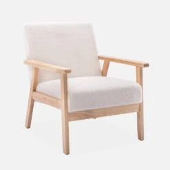 Fauteuil Scandinave Bouclettes Et Bois D'hévéa -Maison Meubles ISKACLS1BOUCL 01