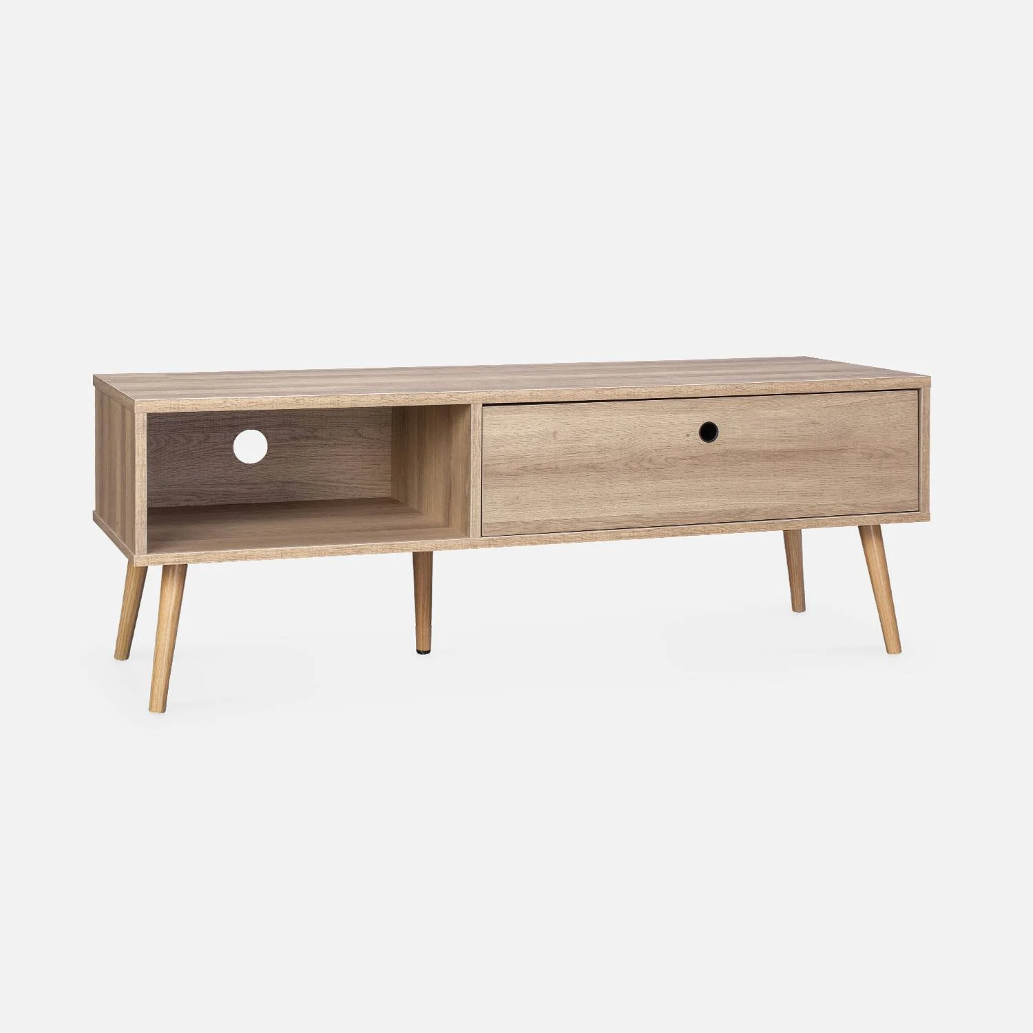 Meuble TV Scandinave Effet Bois 2 Espaces De Rangement 120 Cm 3 Meuble TV Scandinave Effet Bois 2 Espaces De Rangement 120 Cm – Image 3