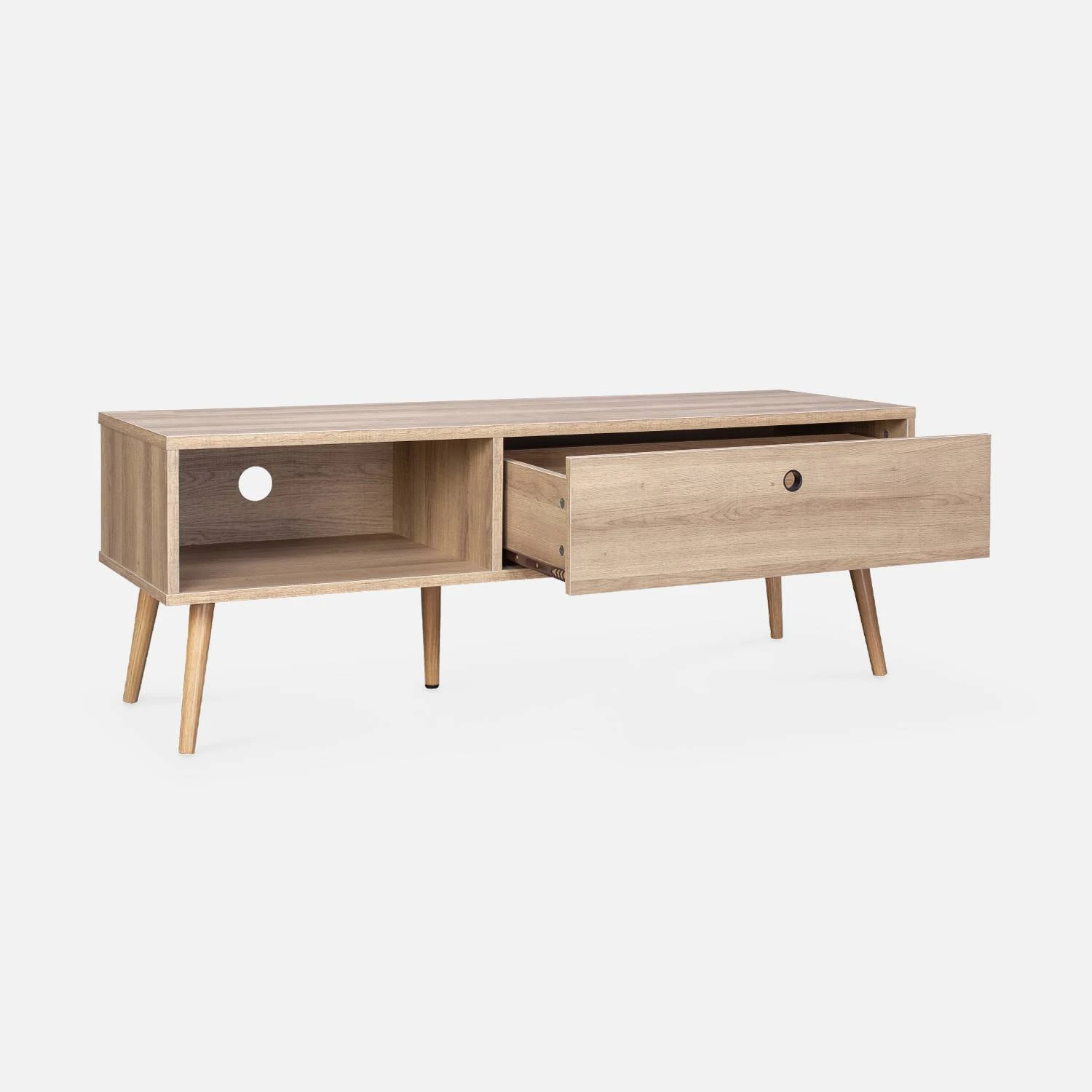 Meuble TV Scandinave Effet Bois 2 Espaces De Rangement 120 Cm 5 Meuble TV Scandinave Effet Bois 2 Espaces De Rangement 120 Cm – Image 5