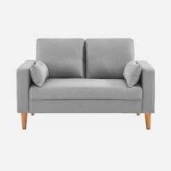 Canapé 2 Places Tissu, Pieds Bois Couleur : Gris Clair -Maison Meubles ISOF2LGY 02