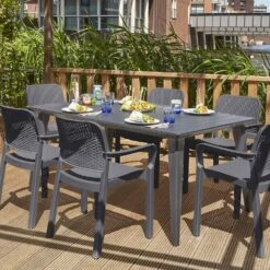 Chaise De Jardin Empilable Résine Plastique (lot De 6) Couleur : Graphite -Maison Meubles PLKSARMX6BK 03