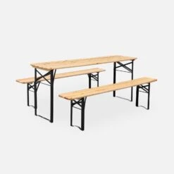 Table Bois + 2 Bancs Pliable, 6 Places 13 Table Bois + 2 Bancs Pliable, 6 Places -Maison Meubles RECWD180SET 01