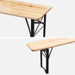 Table Bois + 2 Bancs Pliable, 6 Places 15 Table Bois + 2 Bancs Pliable, 6 Places -Maison Meubles RECWD180SET 05