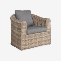 Salon De Jardin Résine Tressée Ronde 4 Places Couleur : Beige / Anthracite -Maison Meubles RWH3101AT 03