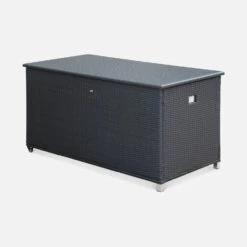 Coffre De Jardin Résine Tressée 790L Couleur : Noir -Maison Meubles WKHBOX160BK 01