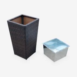 Pot De Fleur 60cm Résine Tressée (lot De 2) Couleur : Marron -Maison Meubles WKVASE60BN 04