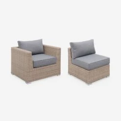 Salon De Jardin Résine Tressée Arrondie 5 Places Couleur : Naturel / Gris Foncé -Maison Meubles WKVS007NATGY 02