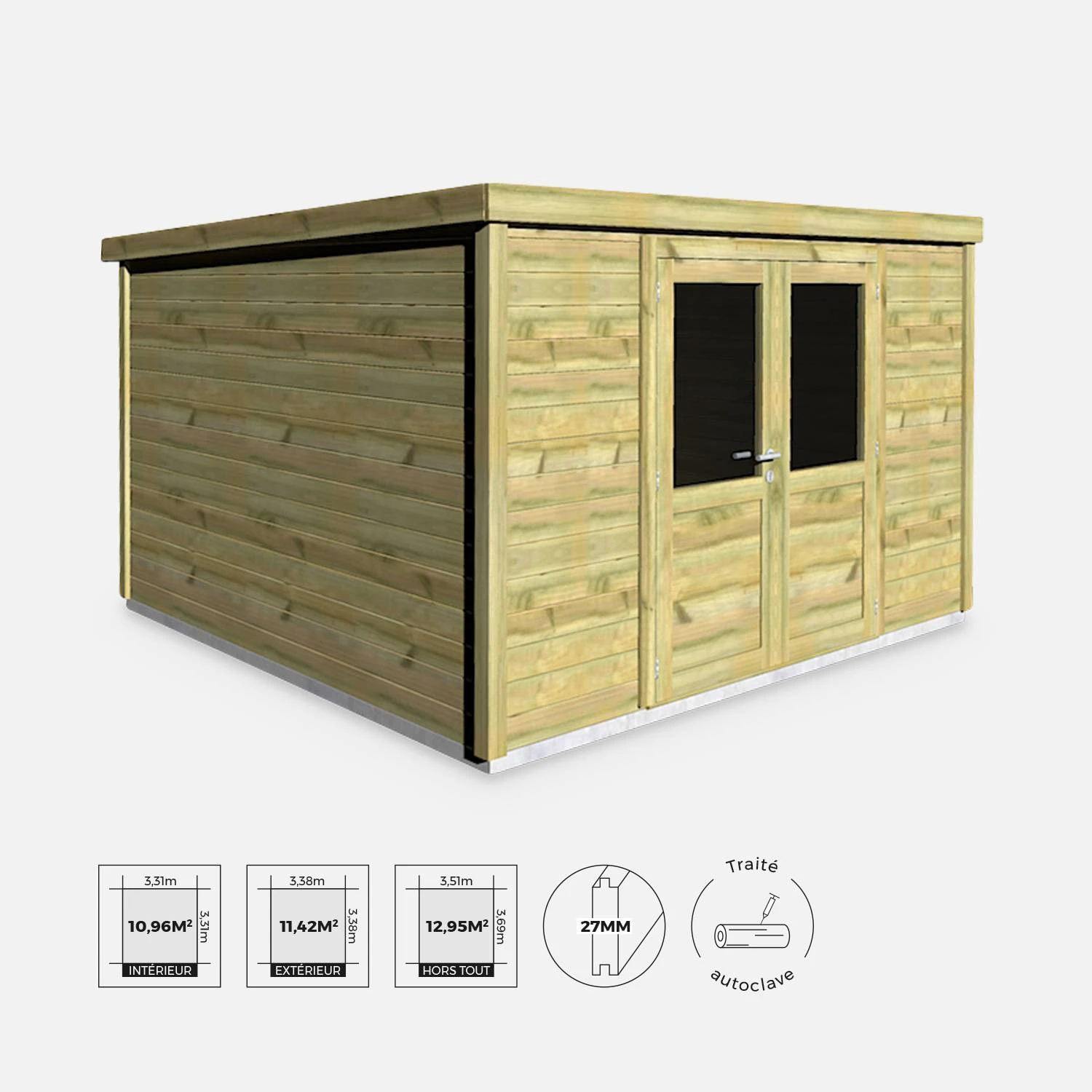 Abri De Jardin Bois 13m², Sapin Du Nord Traité Autoclave Ep.27mm 1 Abri De Jardin Bois 13m², Sapin Du Nord Traité Autoclave Ep.27mm