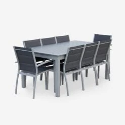 Table De Jardin Extensible Aluminium, 8 Chaises Couleur : Gris / Gris Foncé -Maison Meubles XTSAF245R8AT 02