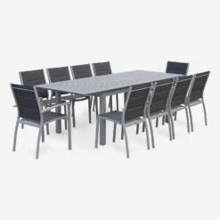 Table De Jardin Extensible Aluminium, 8 Chaises Couleur : Gris / Gris Foncé -Maison Meubles XTSAF245R8AT 03