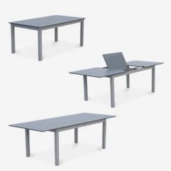 Table De Jardin Extensible Aluminium, 8 Chaises Couleur : Gris / Gris Foncé -Maison Meubles XTSAF245R8AT 04