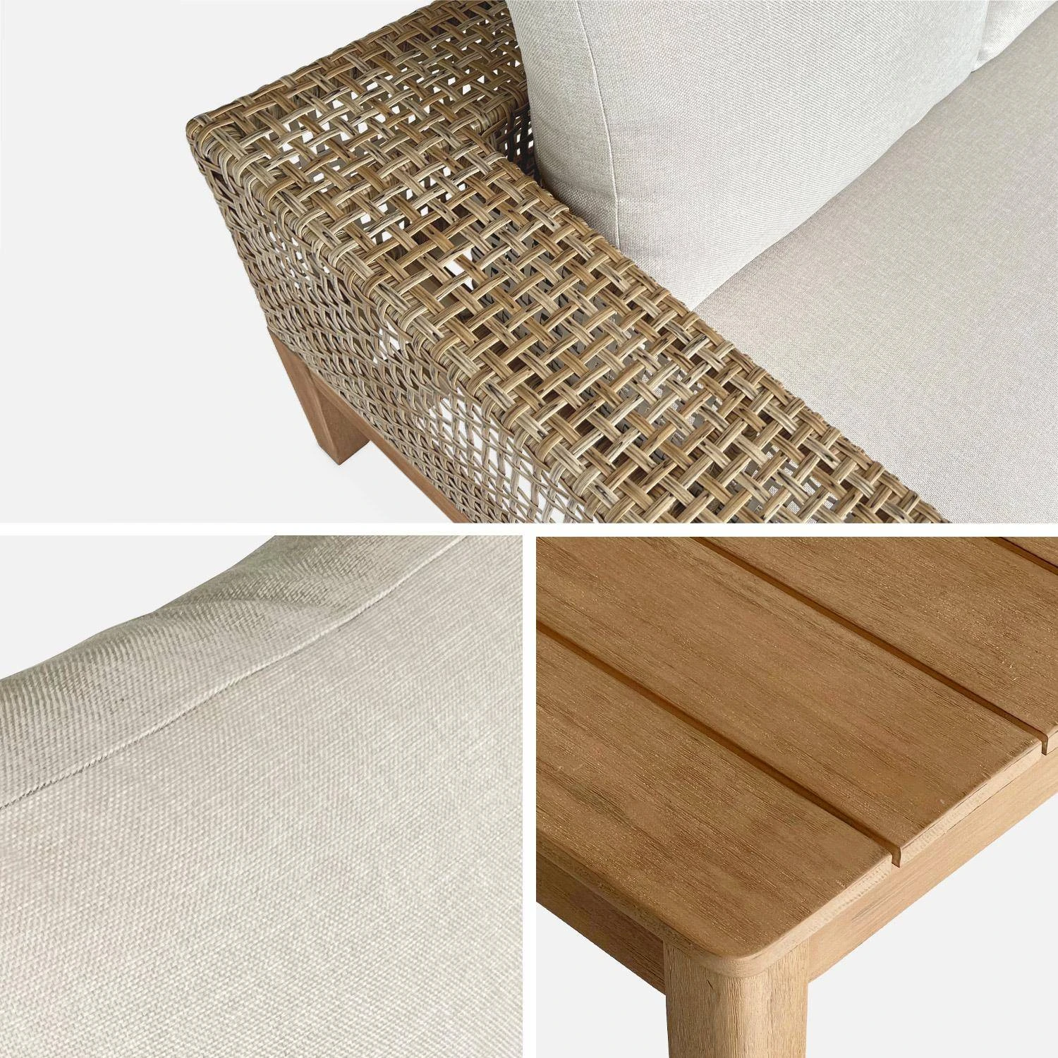 Salon De Jardin Cannage Et Bois 4 Places, Beige Couleur : Teck 9 Salon De Jardin Cannage Et Bois 4 Places, Beige Couleur : Teck – Image 9