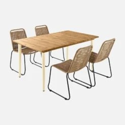 Table De Jardin Bois Et Métal + 4 Chaises En Corde Empilables Couleur : Ivoire / Beige -Maison Meubles ackd150ivo4rpbg e2349ac926135df94104e39322d423e7