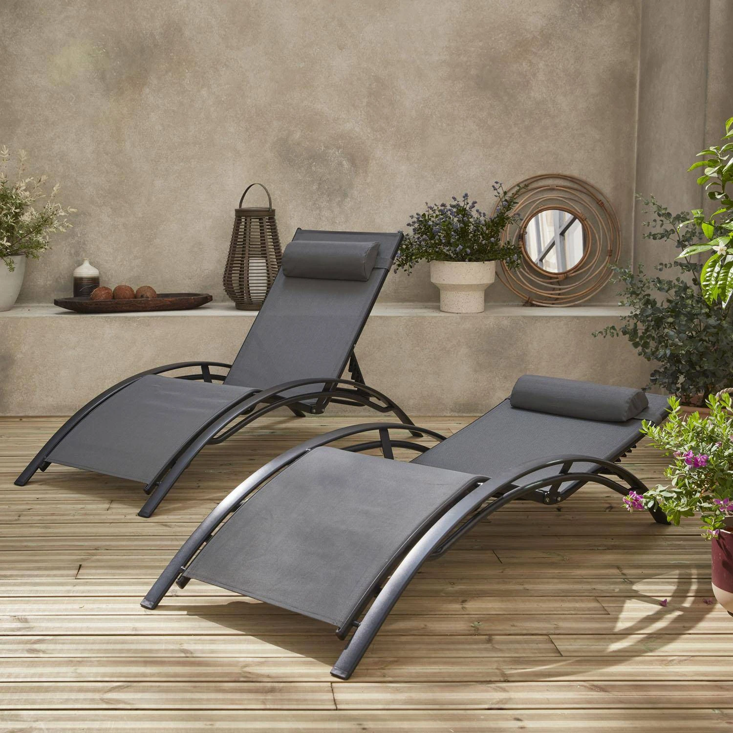 Bain De Soleil Aluminium Textilène, Multi Positions (lot De 2) Couleur : Anthracite / Gris 2 Bain De Soleil Aluminium Textilène, Multi Positions (lot De 2) Couleur : Anthracite / Gris – Image 2