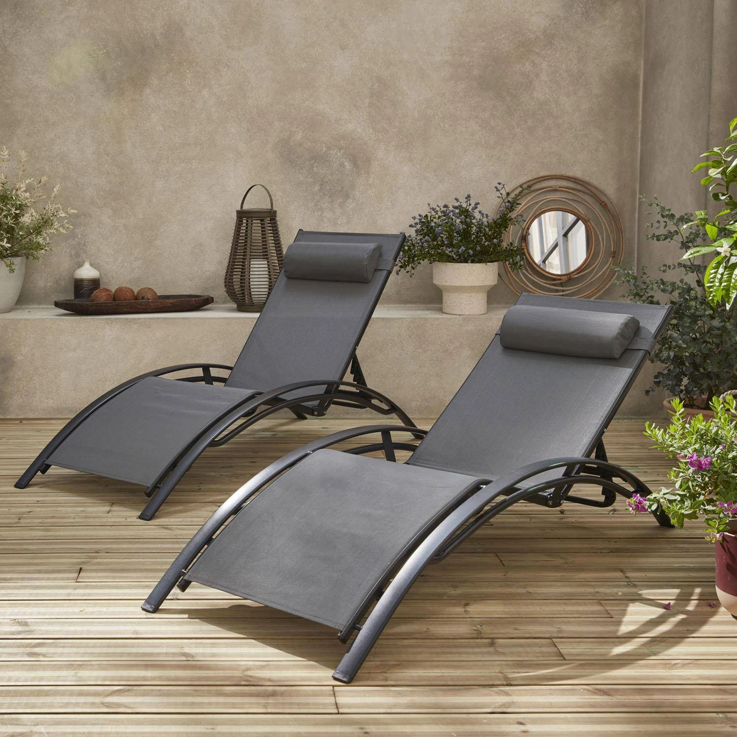 Bain De Soleil Aluminium Textilène, Multi Positions (lot De 2) Couleur : Anthracite / Gris 1 Bain De Soleil Aluminium Textilène, Multi Positions (lot De 2) Couleur : Anthracite / Gris
