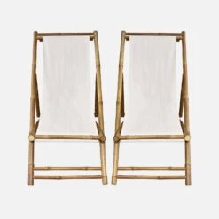 Lot De 2 Chiliennes Bambou , Toile Naturelle Pliable, Multi Positions -Maison Meubles bambchilx2nat 3b2e89b311be4c41a72f5150f3d98aef