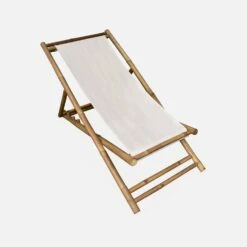 Lot De 2 Chiliennes Bambou , Toile Naturelle Pliable, Multi Positions -Maison Meubles bambchilx2nat a5cdda58644d9c61002de964a76e1693