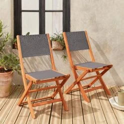 Chaise De Jardin Pliable Bois (lot De 2) Couleur : Anthracite / Anthracite