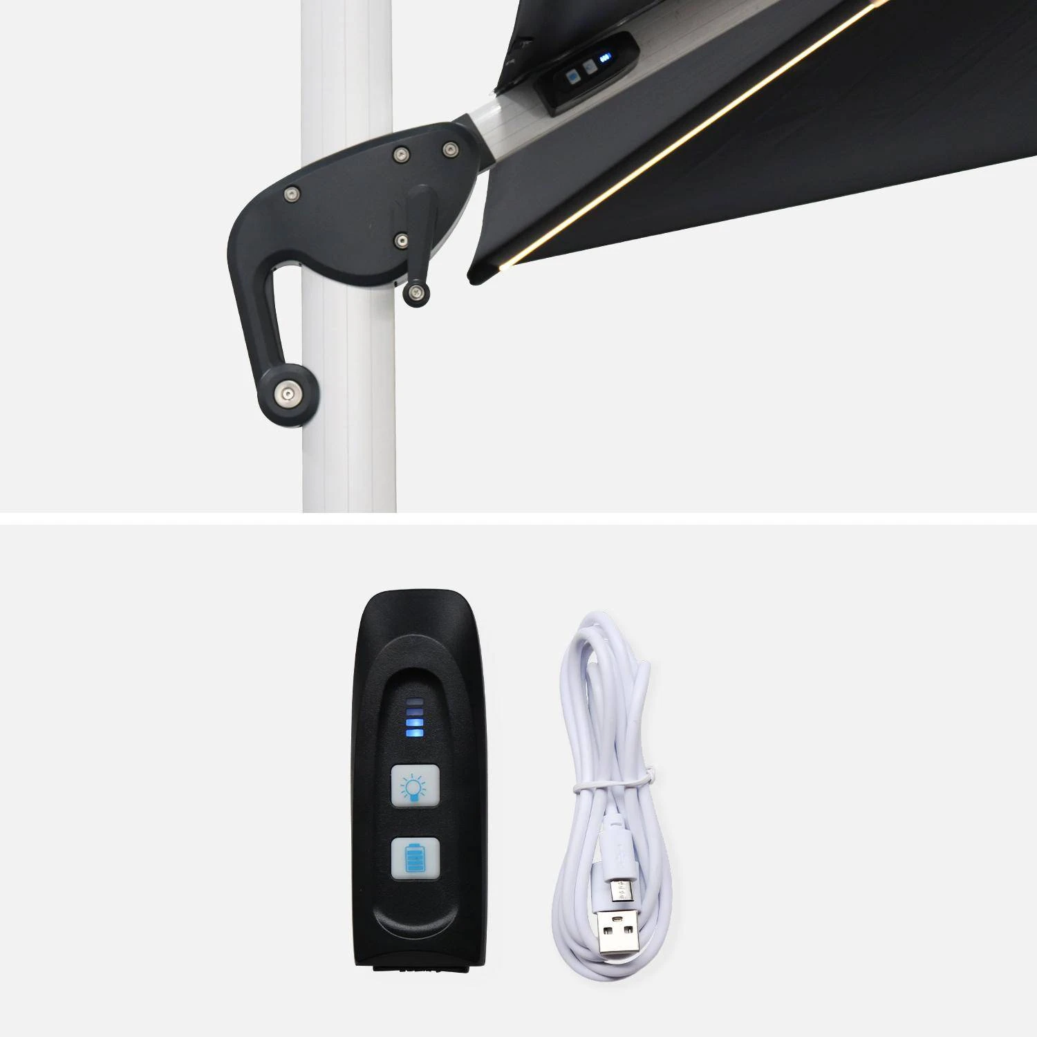 Parasol LED Déporté Carré 3x3m Couleur : Anthracite 6 Parasol LED Déporté Carré 3x3m Couleur : Anthracite – Image 6