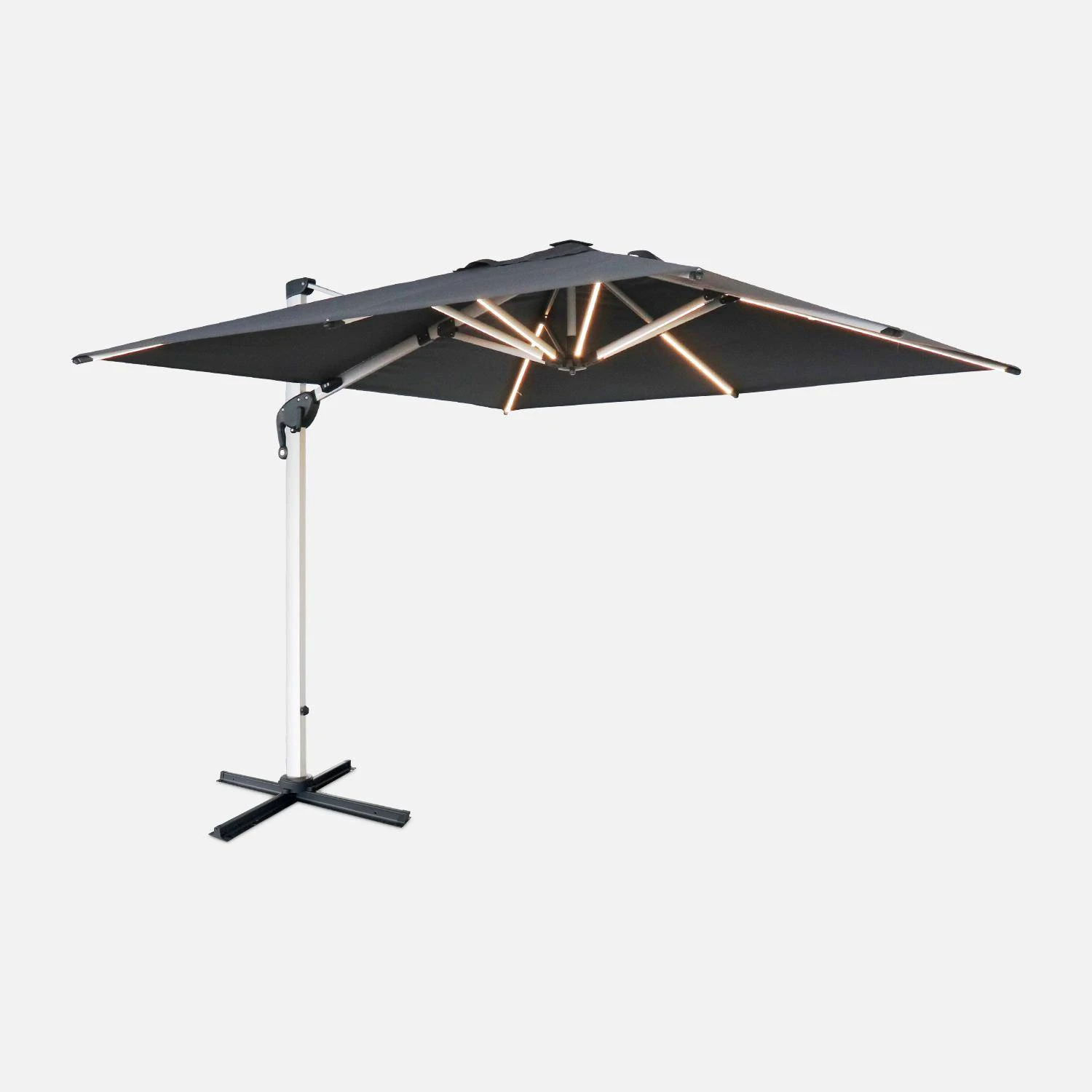 Parasol LED Déporté Carré 3x3m Couleur : Anthracite 1 Parasol LED Déporté Carré 3x3m Couleur : Anthracite