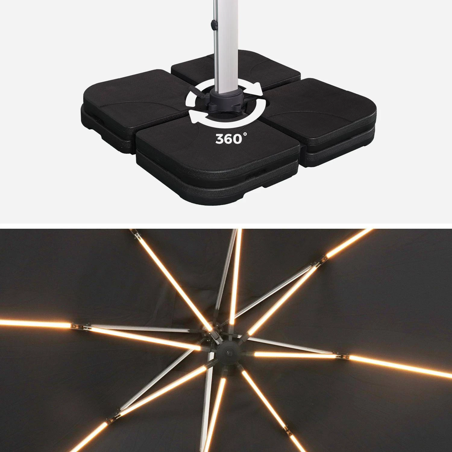 Parasol LED Déporté Carré 3x3m Couleur : Anthracite 7 Parasol LED Déporté Carré 3x3m Couleur : Anthracite – Image 7