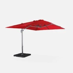 Parasol Déporté Rectangulaire 3x4m + Dalles à Lester 50x50cm Couleur : Rouge -Maison Meubles hukd3x4basered 2d654ac9f3c82b44dda94f4b9a906b6d