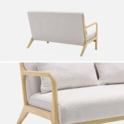 Banquette 2 Places + Fauteuil En Bois Et Tissu Bouclette -Maison Meubles iacsca1n2boucl 1c4daa15b2b576658f0116a87477400c