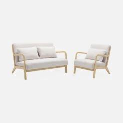 Banquette 2 Places + Fauteuil En Bois Et Tissu Bouclette -Maison Meubles iacsca1n2boucl be58ffe62a62eeaf4b488af95b66ad53