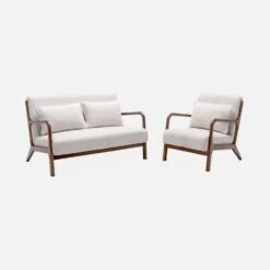 Banquette 2 Places + Fauteuil Bouclette En Bois D'hévéa Teinté Noyer Clair -Maison Meubles iacscalwl1n2bcl 55228bff935cf51b022e4ed0829ce4b1