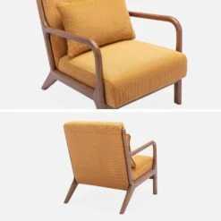 Fauteuil Scandinave Velours Côtelé Et Bois D'hévéa Noyer Clair -Maison Meubles iacscalwlcrocr aae12e0f21795ee0bdd23c11d29bda47