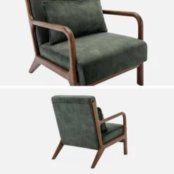 Fauteuil Scandinave Velours Et Bois D'hévéa Teinté Noyer Clair Couleur : Kaki -Maison Meubles iacscalwlvvkak 300ea1d6b1a2d53db6d5b00638cda127